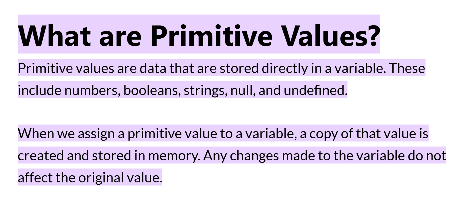 Freecodecamp primitive qiymatlar haqida